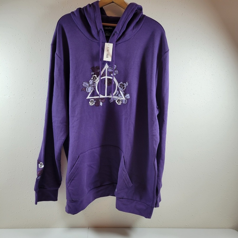 NWT Harry Potter Hoodie Womens 3X Purple New Deathly Hallows Floral Embroidered